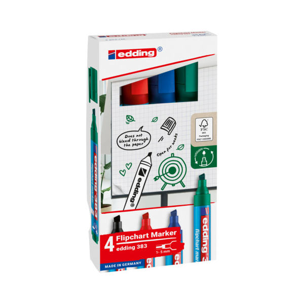 4057305072436 - Flipchartmarker 383 4-383-4-2 Packung rotblaugrünschwarz 1-5mm Keilspitze 4057305072436 4 Stück