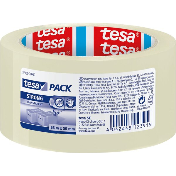 4042448126023 - tesa Verpackungsklebeband tesapack Strong Transparent 50 mm (B) x 66 m (L) PP (Polypropylen) 6 Rollen
