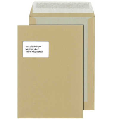 Versandtaschen 30123504, C4, mit Fenster, haftklebend, 110g, braun