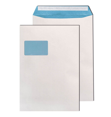 Versandtaschen, C4, mit Fenster, haftklebend, fadenverstärkt, 125g, weiß