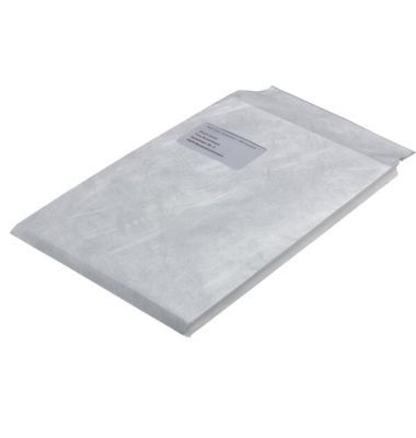 Faltentaschen Tyvek, C4, mit Fenster, haftklebend, 20mm-Falte, 55g, weiß