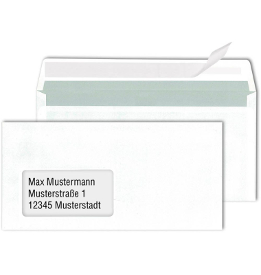 Briefumschlag ID1164322, Din Lang, mit Fenster, haftklebend, 80g, weiß