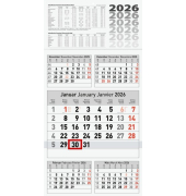 5-Monats-Wandkalender, 5 Monate/1 Seite, 30 x 58,5 cm, Datumsschieber rot, aktueller Monat in der Mitte, drüber 2 Vormonate und 