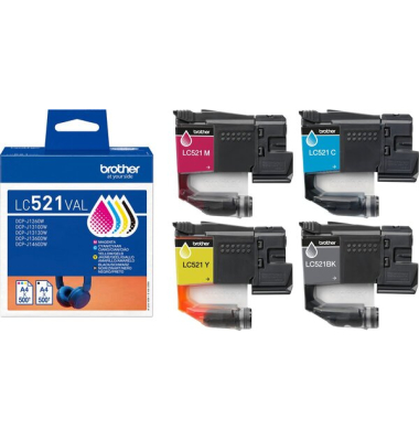 Druckerpatrone LC-521VAL, schwarz/cyan/magenta/gelb, ca. 4x 500 Seiten