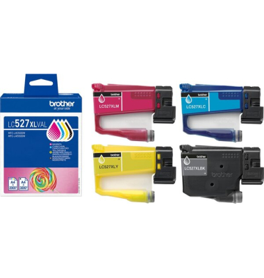 Druckerpatrone LC-527XLVAL (kompatibel zu Brother LC-527XL), schwarz/cyan/magenta/gelb, ca. 1x 3000, 3x 200 Seiten