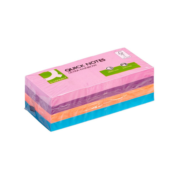 Q-connect Haftnotizen KF02516, Quick Notes, 38x51mm, farbig sortiert (ultraviolett/ultrablau/ultrapink/ultrarosa) 5706002025168 Q-connect 1200 Blatt