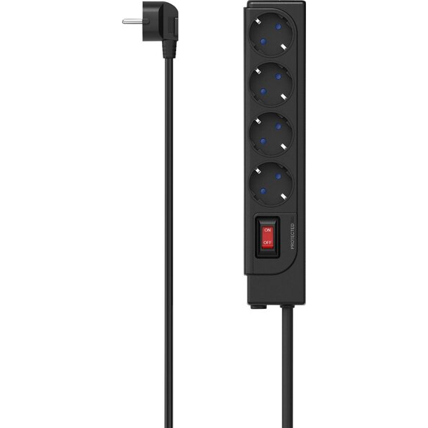 4047443489029 - Steckdosenleiste 4-fach 45° gedreht mit Schalter Kabellänge 15 m Überspannungsschutz schwarz 4047443489029 Hama