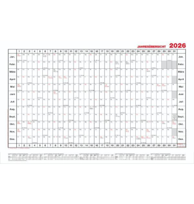 Plakatkalender 5-1, 12 Monate / 1 Seite, 140x84cm (BxH) (140x841mm), 2026