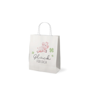 Geschenktasche 991781 F&uuml;r Dich, allgemein, mit Tragekordel, Gl&uuml;cksschweinchen, 14cm x 22cm