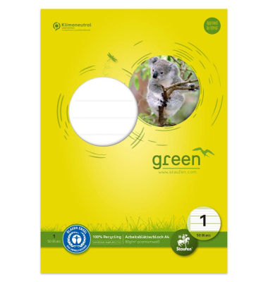 Schulblock 040745001 Green, Lineatur 1 / Schreiblern-Lineatur, A4, 80g, 50 Blatt