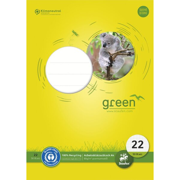 9001939833449 - Schulblock 040745005 Green Lineatur 22   kariert A4 80g 50 Blatt 9001939833449 Staufen
