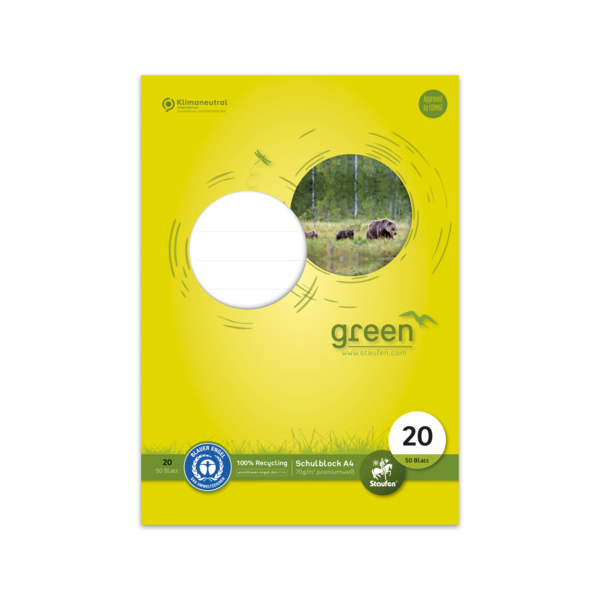 9001939828100 - Schulblock 040750020 Green Lineatur 20   blanko A4 70g 50 Blatt 9001939828100 Staufen