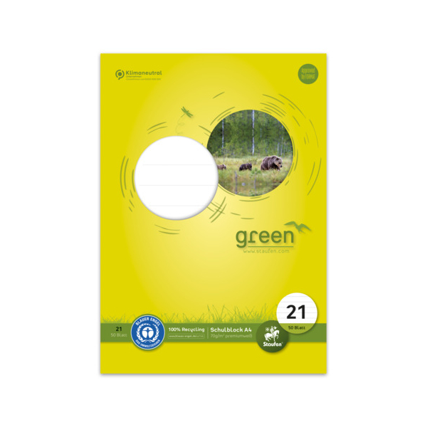 9001939828209 - Schulblock 040750021 Green Lineatur 21   liniert A4 70g 50 Blatt 9001939828209 Staufen