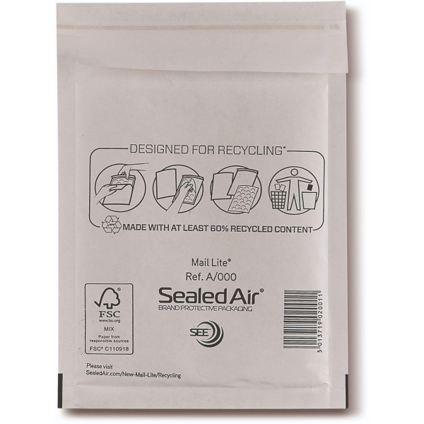 Sealed Air Luftpolstertaschen Mail Lite A/000, 100212408, innen 110x160mm, weiß 5051146001876 Sealed Air 10 Stück