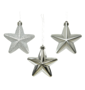 Christbaumkugeln Mix 027861, Stern, silber (matt/gl&auml;nzend/glitzer), Polystyrol (PS)