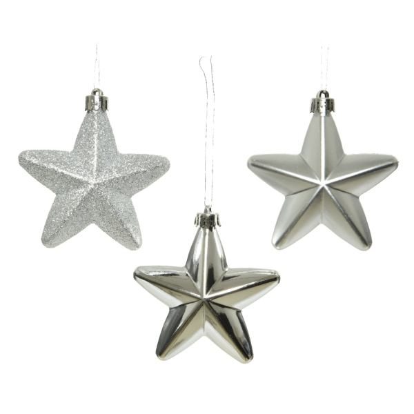 8718533645095 - Bruchfeste Weihnachtsanhänger Stern Silberfarben Ø 75 cm aus Kunststoff - 6er Set