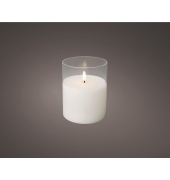 Kerze Wachs Glas LED 12,5cm ws