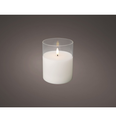 Kerze Wachs Glas LED 12,5cm ws