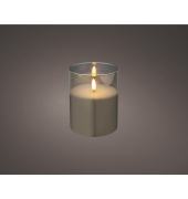 Kerze Wachs Glas LED 12,5cm gr