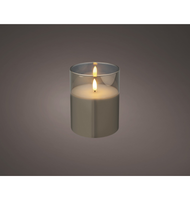 Kerze Wachs Glas LED 12,5cm gr