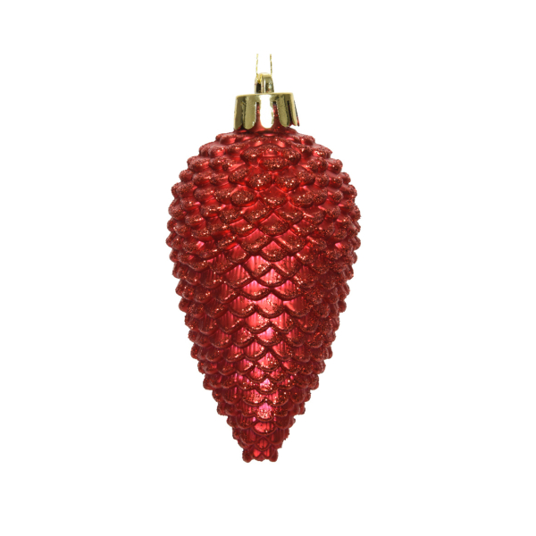 8717427580429 - - Bruchfeste Weihnachts-Tannenzapfen Rot mit Glitter ø 45 cm - Kunststoff