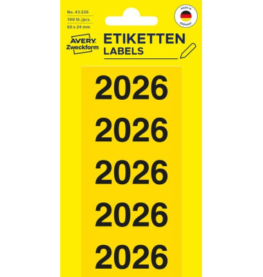 Jahreszahlen 43-226, 2026, gelb, 60x24mm, selbstklebend Jahreszahlen 43-226, 2026, gelb, 60x24mm, selbstklebend