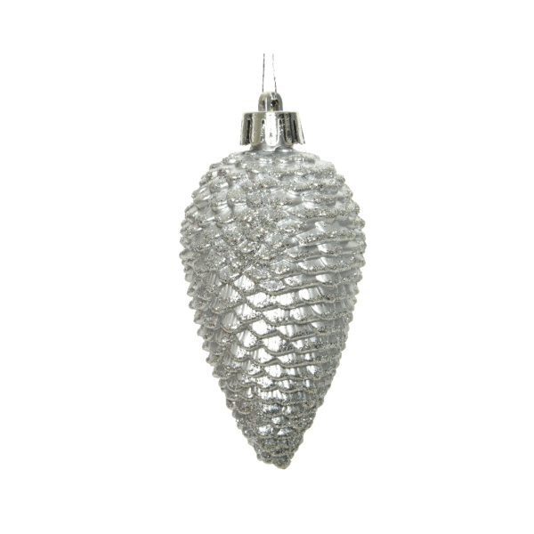 8717427580412 - - Bruchfeste Weihnachts-Tannenzapfen Silber mit Glitter ø 45 cm - Kunststoff 8717427580412 - - Bruchfeste Weihnachts-Tannenzapfen Silber mit Glitter ø 45 cm - Kunststoff