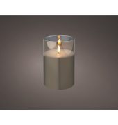 Kerze Wachs Glas LED 15cm gr