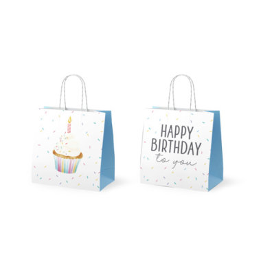 Geschenktasche 992224 F&uuml;r Dich, Geburtstag, mit Tragekordel, &bdquo;Happy Birthday&ldquo; / Cupcake, 15cm x 15cm