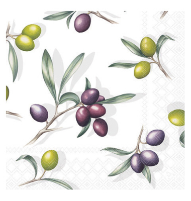 Servietten 12518185, mehrfarbig / Oliven, 3-lagig, 25x25cm