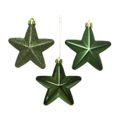 Christbaumkugeln Mix 027921, Stern, piniengr&uuml;n (matt/gl&auml;nzend/glitzer), Polystyrol (PS)