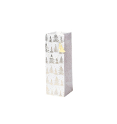 Geschenktasche 13638562000 Flaschentragetasche, Goldene Bäume auf weiß, 120mm x 360mm