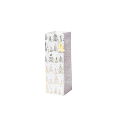 Geschenktasche 13638562000 Flaschentragetasche, Goldene Bäume auf weiß, 120mm x 360mm
