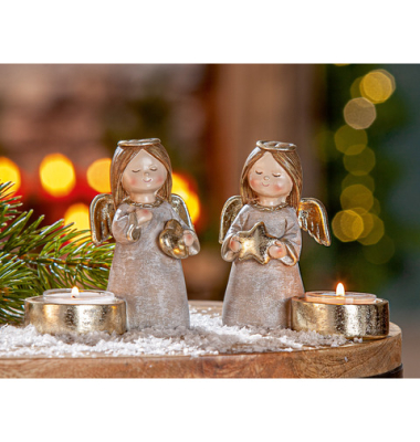 Weihnachtlicher Teelichthalter Engel grau sortiert