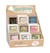 Spardose Kasten (klein) 01-0340 u.K-1002 , "Motiv sortiert"