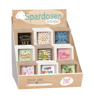 Spardose Kasten (klein) 01-0340 u.K-1002 , "Motiv sortiert"