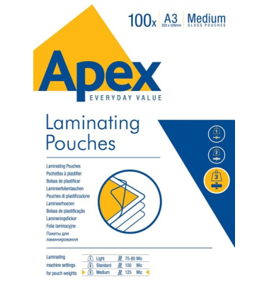 Laminierfolie Apex, DIN A3, 125mic, 100 Stück Laminierfolie Apex, DIN A3, 125mic, 100 Stück