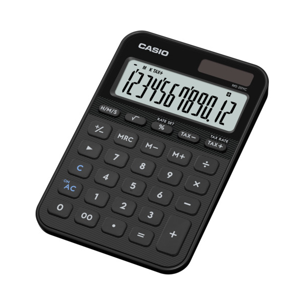 Casio Tischrechner anzeigend MS-20 YCBK schwarz, 12 Stellen, Solar/Bat