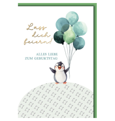Geburtstagskarten 551479 11,5x17 cm 115mm x 170mm (BxH) Pinguin bunt
