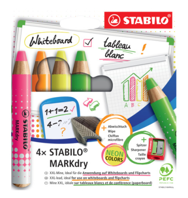 Boardmarker 648/4-01, Etui, neon -gelb,-orange, -pink, -hellgr&uuml;n, 10mm Kegel