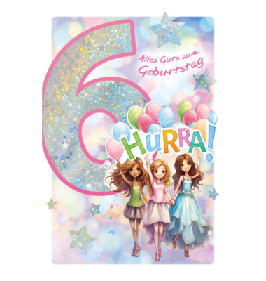 Geburtstagskarte Kinder Girls Zahl 6