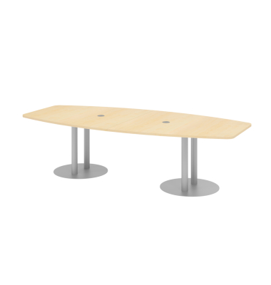 Konferenztisch VKT, 75,5cm (H), 280x85-130cm (BxT), 10 Personen, Tonnenform, ahorn / silber