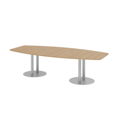 Konferenztisch K-Serie, 75,5cm (H), 280x85-130cm (BxT), 10 Personen, Tonnenform, eiche / silber
