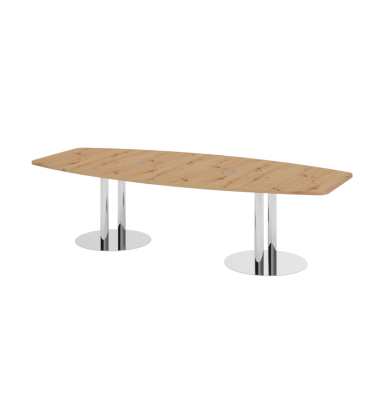Konferenztisch, 75,5cm (H), 280x85-130cm (BxT), 10 Personen, Tonnenform, asteiche / chrom