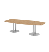 Konferenztisch K-Serie, 75,5cm (H), 280x85-130cm (BxT), 10 Personen, Tonnenform, asteiche / silber