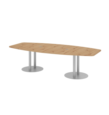 Konferenztisch, 75,5cm (H), 280x85-130cm (BxT), 10 Personen, Tonnenform, asteiche / silber