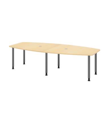 Konferenztisch VKT, manuell h&ouml;henverstellbar 72-74cm (H), 280x85-130cm (BxT), 10 Personen, Tonnenform, ahorn / graphit