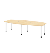 Konferenztisch K-Serie, manuell h&ouml;henverstellbar 72-74cm (H), 280x85-130cm (BxT), 10 Personen, Tonnenform, ahorn / wei&szlig;