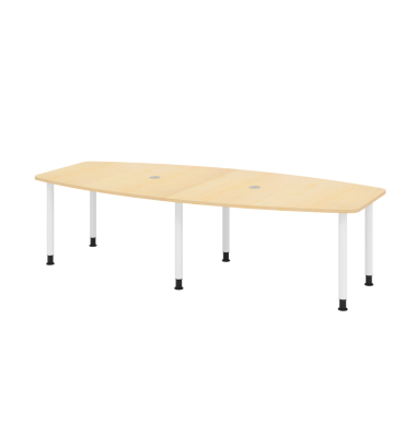 Konferenztisch K-Serie, manuell h&ouml;henverstellbar 72-74cm (H), 280x85-130cm (BxT), 10 Personen, Tonnenform, ahorn / wei&szlig;