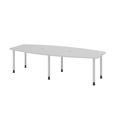 Konferenztisch VKT, manuell h&ouml;henverstellbar 72-74cm (H), 280x85-130cm (BxT), 10 Personen, Tonnenform, lichtgrau / silber